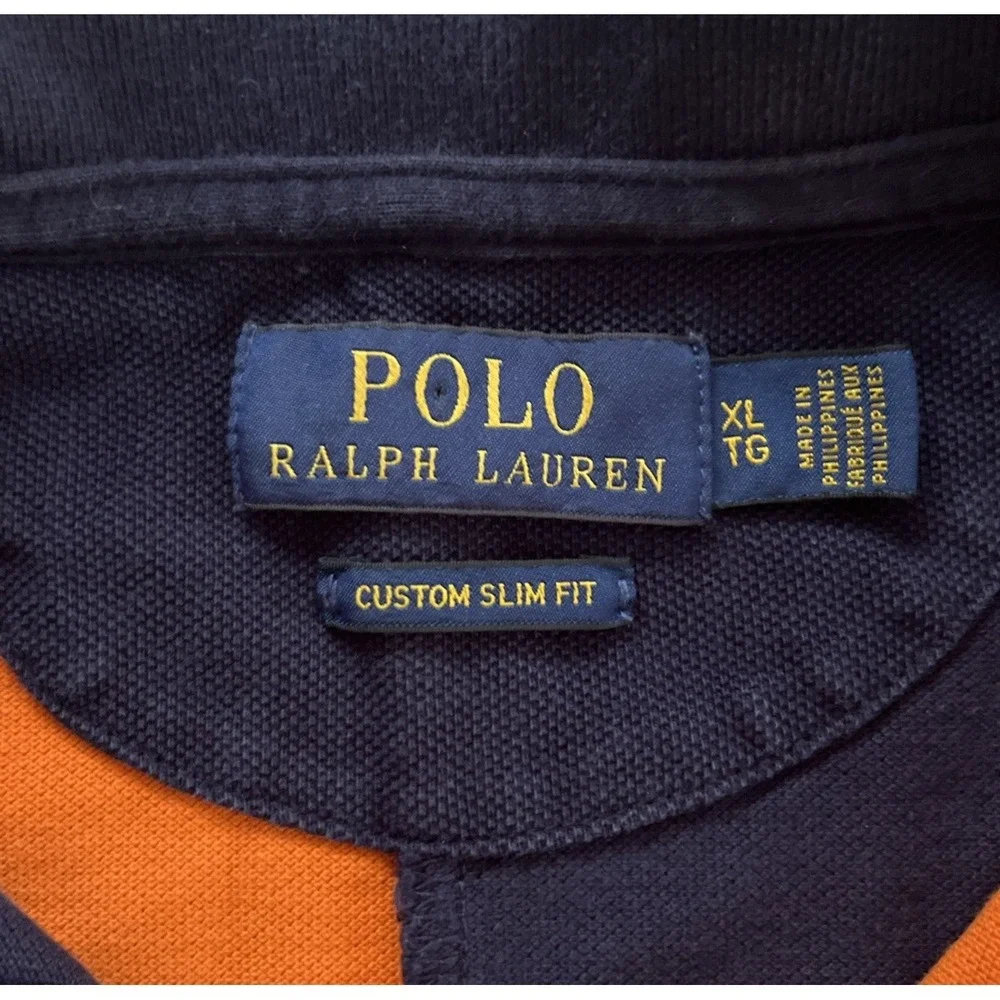 Polo Ralph Lauren Men's XL Polo Athletic Shirt Custom Slim Fit Navy Orange EUC
